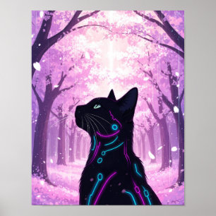 Affiche Cyberchat de minuit   Forêt de fleurs de cerisiers
