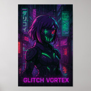 Affiche Cyberpunk Anime Girl in Neon Cityscape