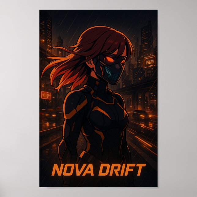 Affiche Cyberpunk Anime Girl - Neon City (Devant)