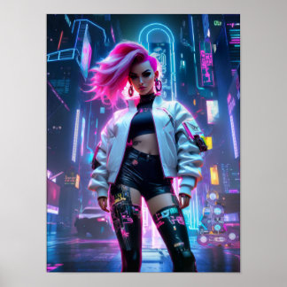 Affiche Cyberpunk belle femme dans la future ville