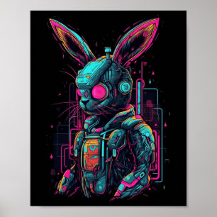 Affiche Cyberpunk Bunny Cyborg Rabbit Cool Gamer Pâques