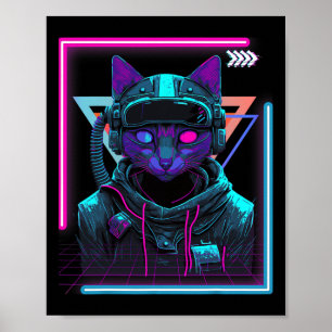 Affiche Cyberpunk Cat Kitty Punker Futuriste Cyber Punk