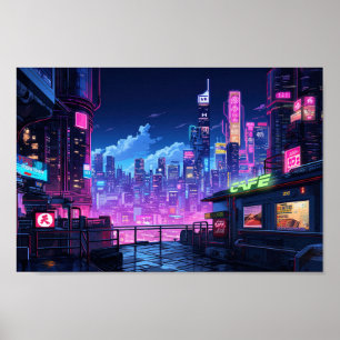 Affiche Cyberpunk City Night Cafe