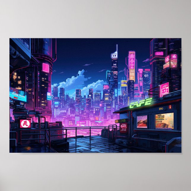 Affiche Cyberpunk City Night Cafe (Devant)