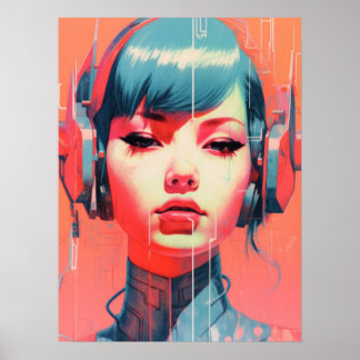 Affiche Cyberpunk Cyborg Girl