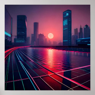 Affiche cyberpunk de la ville sur le terrain