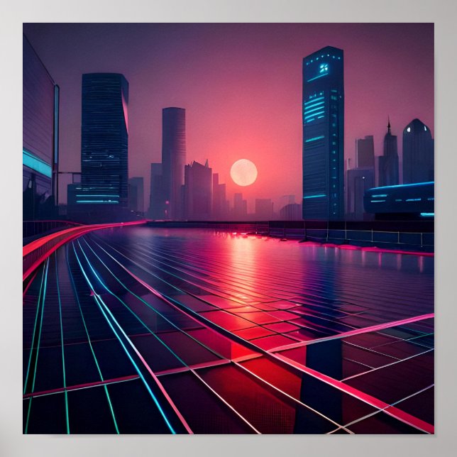 Affiche cyberpunk de la ville sur le terrain (Devant)