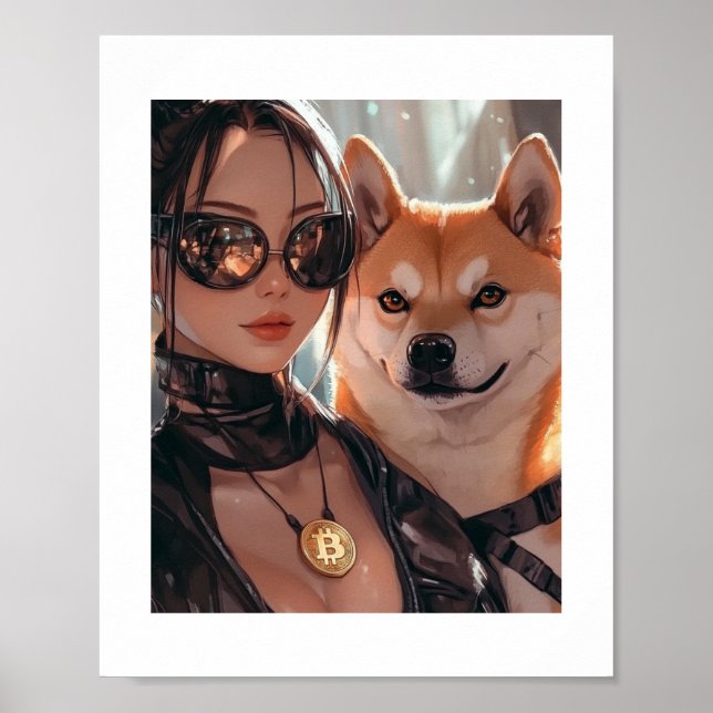 Affiche Cyberpunk Dogecoin Waifu Crypto Anime (Devant)