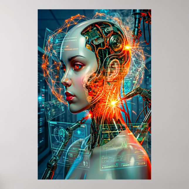 Affiche Cyberpunk Female Cyborg Neon Sci-Fi Tech Art (Devant)