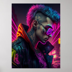 Affiche Cyberpunk fille dans la ville de néon