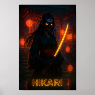 Affiche Cyberpunk foncé Anime Girl avec un Katana brillant