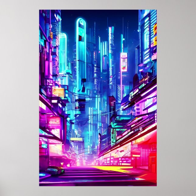 Affiche Cyberpunk Futuristic Neon City (Devant)