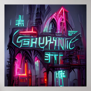 Affiche Cyberpunk gothique Neonoir Architecture Abstraite
