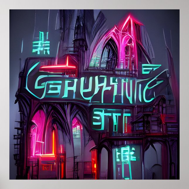 Affiche Cyberpunk gothique Neonoir Architecture Abstraite (Devant)