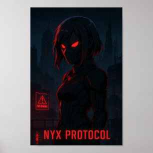 Affiche Cyberpunk Guerrier Anime Girl