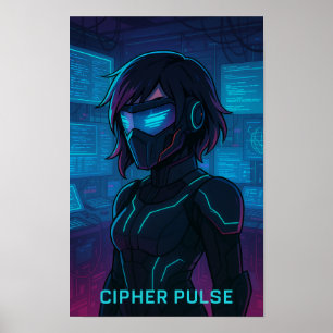 Affiche Cyberpunk Hacker Anime Girl