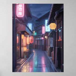 Affiche Cyberpunk Japon Rue Paysage Urbain Néon Anime mode