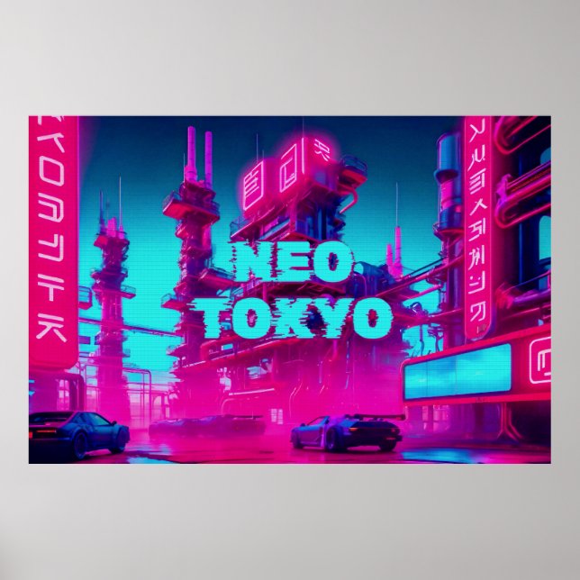 Affiche Cyberpunk Neo Tokyo Synthwave Street Sci-Fi (Devant)