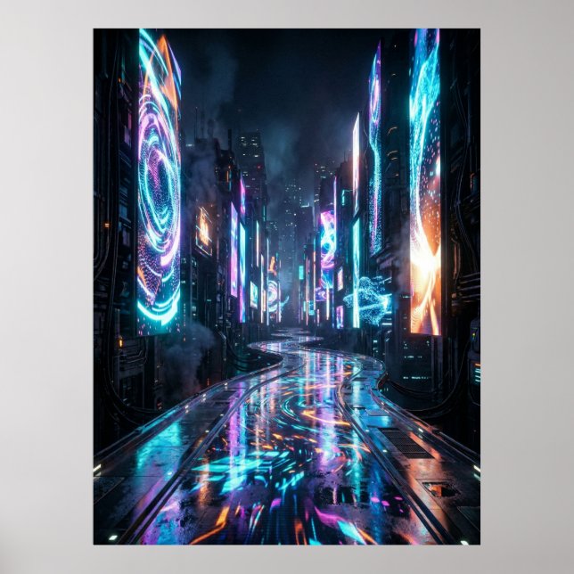 Affiche Cyberpunk Neon City Future Road (Devant)