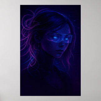 Affiche Cyberpunk Neon Girl Portrait – Futuristic Sci-Fi