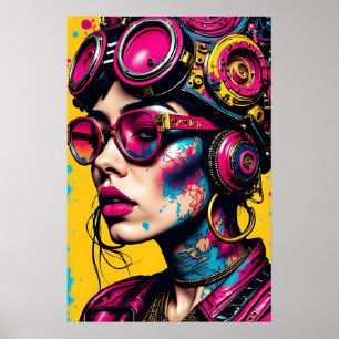 Affiche Cyberpunk Neon Rebel - Futuristic Streetwear Art