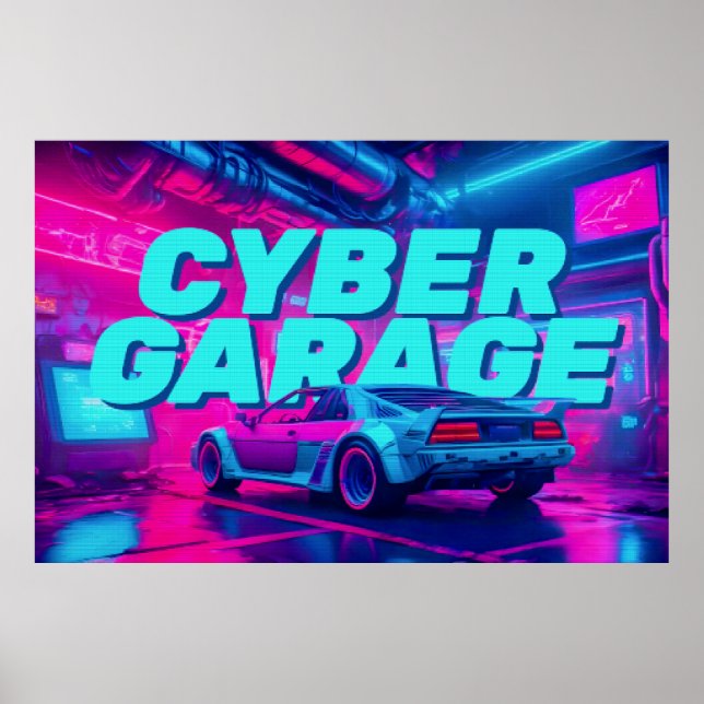 Affiche Cyberpunk Rétro Voiture Synthwave Garage S (Devant)
