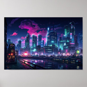 Affiche Cyberpunk Tokyo Riverfront