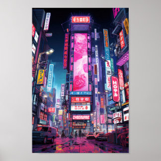 Affiche Cyberpunk Tokyo rue Neon