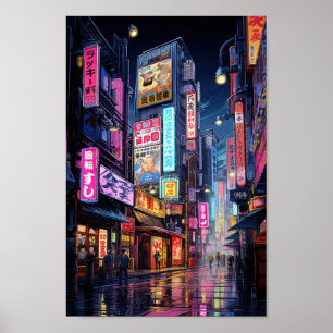 Affiche Cyberpunk Tokyo Street Neon