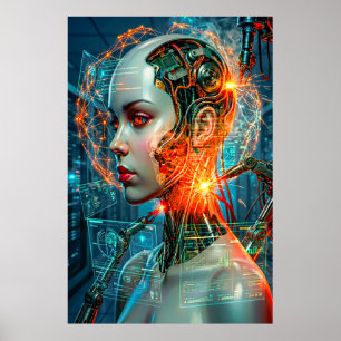 Affiche Cyborg Féminin Cyberpunk Art Technologique Néon Sc