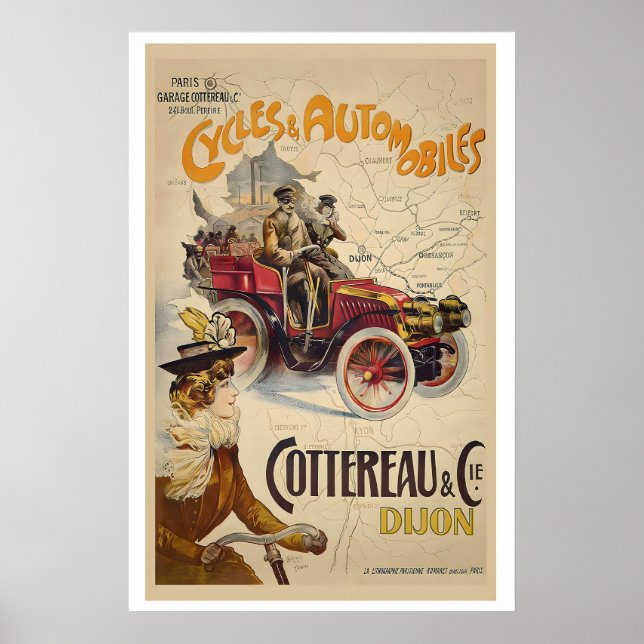 Affiche Cycles and Automobiles Cottereau et Cie, Dijon (Devant)
