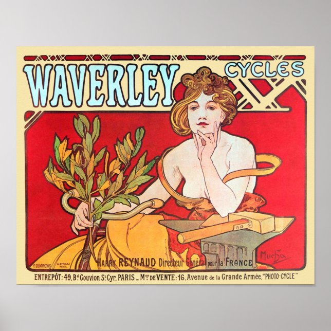 Affiche Cycles Waverley, Mucha (Devant)