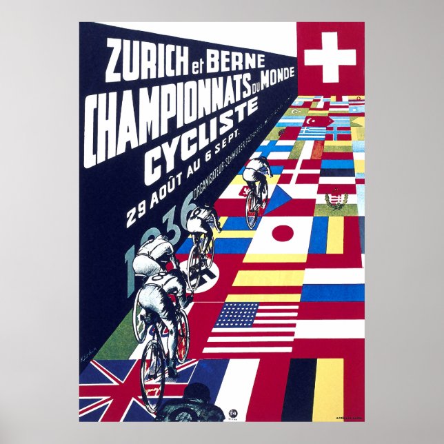 Affiche Cyclisme sur piste 1936 à Zurich (Devant)