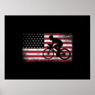 Affiche Cycliste Cycliste Bicycle Américain Drapeau 4 juil