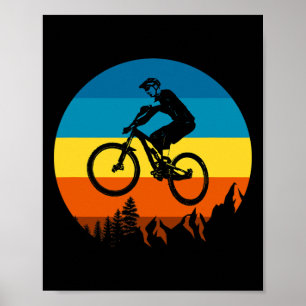 Affiche Cycliste de Montagne Rétro Coucher de Soleil - Vél