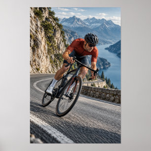 Affiche Cycliste sur route sur une route de montagne sinue