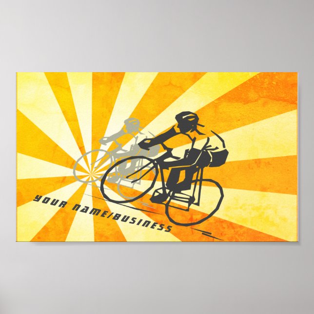 Affiche Cyclistes routiers avec Retro Sunburst Biking Busi (Devant)