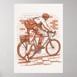 Affiche Cyclotouriste Vintage Croquis Sépia