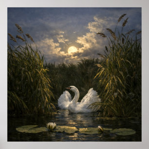 Affiche Cygne au clair de lune