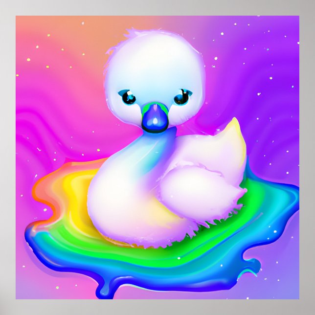 Affiche Cygne bébé mignon et coloré (Devant)