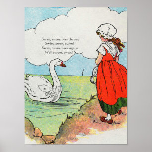 Affiche Cygne, Cygne au-dessus de la mer Mère Goose Nurser