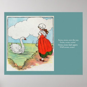 Affiche Cygne, Cygne au-dessus de la mer Mère Goose Nurser