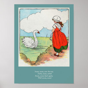 Affiche Cygne, Cygne au-dessus de la mer Mère Goose Nurser