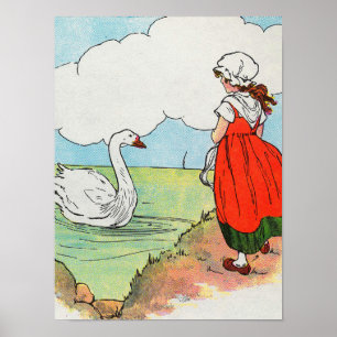 Affiche Cygne, Cygne au-dessus de la mer Mère Goose Nurser
