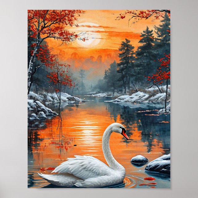 Affiche Cygne d'automne sur le lac (Devant)