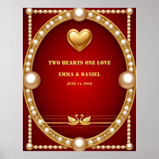Affiche Cygne de mariage couple or rouge Décor 💍 (Devant)