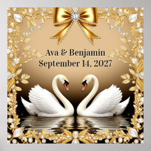 Affiche Cygne doré Thème de mariage romantique Gold 💍