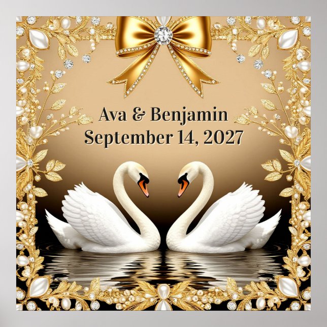 Affiche Cygne doré Thème de mariage romantique Gold 💍 (Devant)
