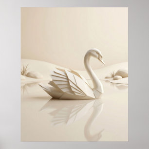 Affiche Cygne en papier Lac Miroir