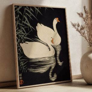 Affiche Cygne et roseaux Ohara Koson gravure sur bois japo